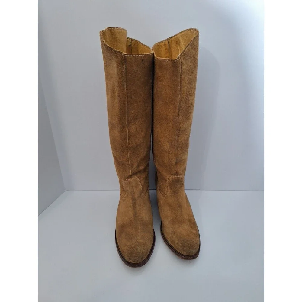 Frye Women's Camel Stacked Heel Suede Leather Knee High Western Boots Sz 6.5M